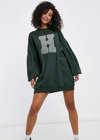 Платье-свитшот мини хвойного оттенка в стиле oversized с объемными рукавами и принтом в виде буквы ASOS DESIGN Tall-Зеленый цвет