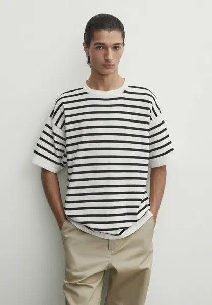 Футболка с принтом STRIPED Massimo Dutti, цвет white