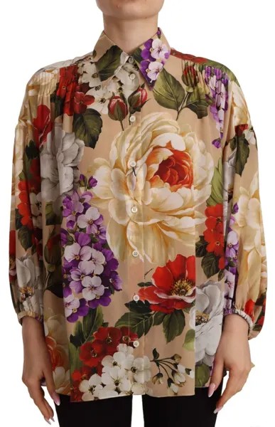 DOLCE - GABBANA Топ Бежевая блузка с длинным рукавом с цветочным принтом IT38/US4/XS Рекомендуемая розничная цена 1500 долларов США