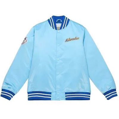 Mitchell - Ness Тяжелая Атласная Куртка Мужская Синяя Повседневная Спортивная Верхняя Одежда OJB