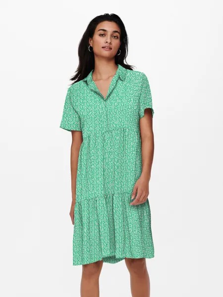 Платье JACQUELINE de YONG Lockeres Mini Print Blusen Kurzarm Dress JDYPIPER, зеленый