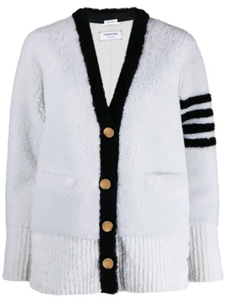 Кардиган с полосками 4-Bar Thom Browne, белый