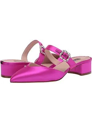 SJP Женские розовые атласные туфли Zizi цвета фуксии на блочном каблуке Кожаные туфли без задника на каблуке 37