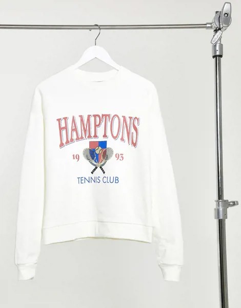 Светло-бежевый oversized-свитшот ASOS DESIGN с ретро принтом Hamptons-Белый