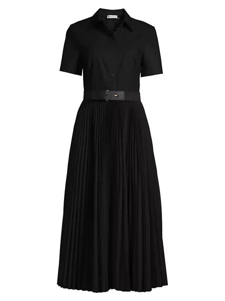 Плиссированное платье-рубашка с поясом Tory Burch, черный