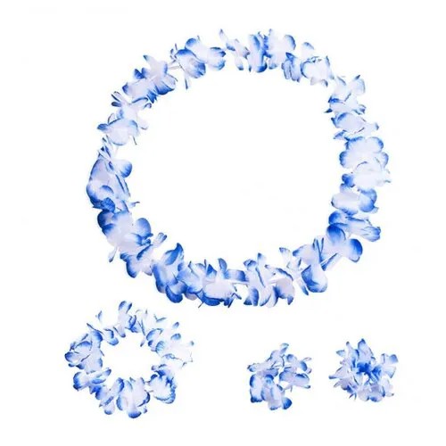 Гавайский набор, цвет синий, 4 предмета: ожерелье лея, венок, 2 браслета (Набор 2 шт.)