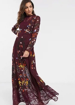 Платье макси с длинными рукавами и вышивкой Frock & Frill-Красный