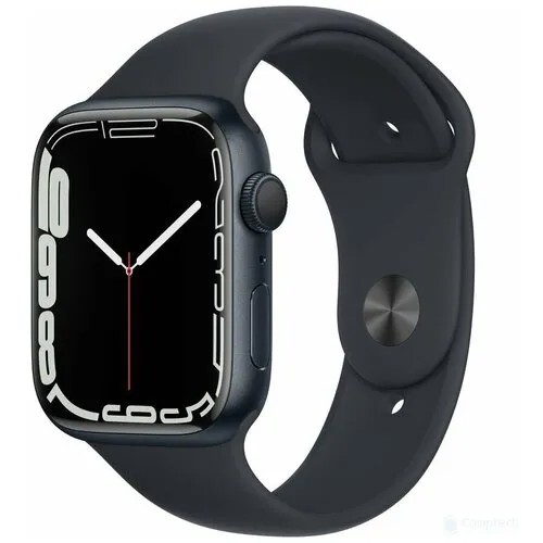 Умные часы Apple Watch Series 7, 45 мм, корпус из алюминия цвета «тёмная ночь», спортивный ремешок «тёмная ночь» MKN53RU/A