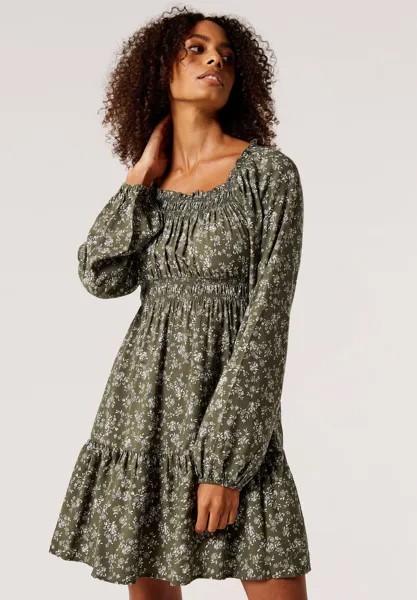 Летнее платье Ditsy Long Sleeve Apricot, хаки