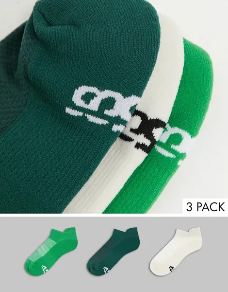 Набор из 3 пар спортивных носков с антибактериальной обработкой ASOS 4505-Зеленый цвет