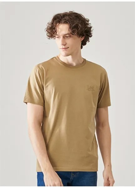 Бежевая мужская футболка обычного кроя с круглым вырезом и принтом Lee