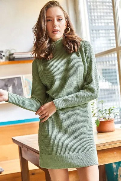 Женское мятно-зеленое вязаное платье-туника с воротником-полуводолазкой Салоники Olalook, бирюзовый