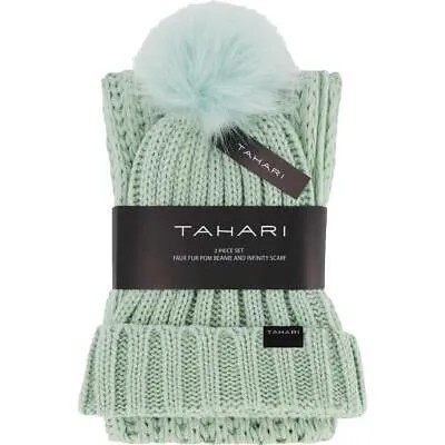 Женская шапка и шарф крупной вязки Tahari с помпоном из искусственного меха