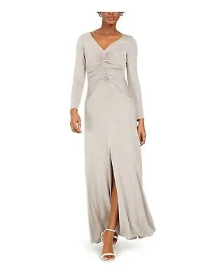 ELIZA J Женское длинное вечернее платье с длинными рукавами и V-образным вырезом с рюшами