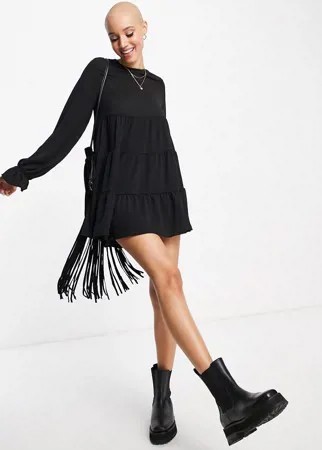 Черный ярусный ромпер из фактурного крепа ASOS DESIGN-Черный цвет