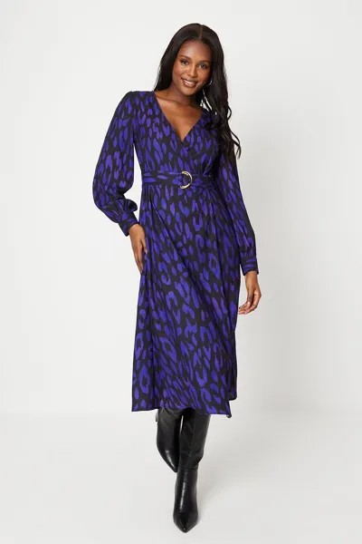 Пурпурное платье миди с запахом и пряжкой Animal Dorothy Perkins, фиолетовый