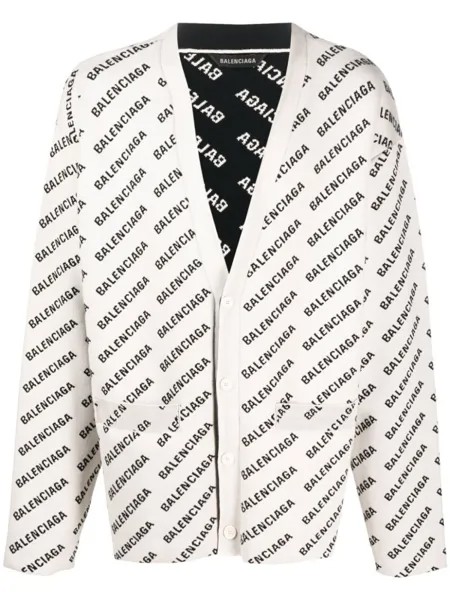Balenciaga кардиган вязки интарсия с логотипом, нейтральный цвет