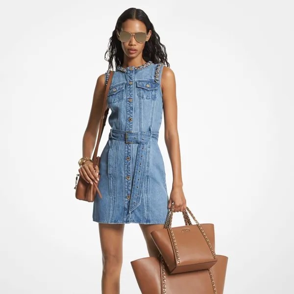 Платье Michael Michael Kors Chain-Link Denim Belted, синий