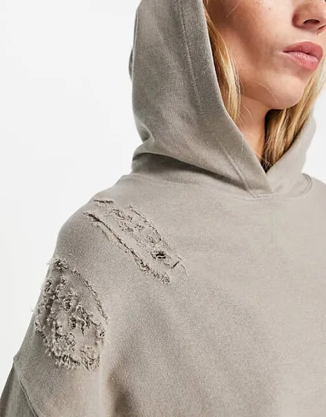 Объемное худи нейтрального цвета с принтом ASOS DESIGN
