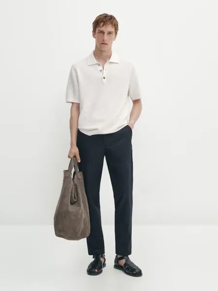 Рубашка поло фактурного трикотажа с короткими рукавами Massimo Dutti, бежевый
