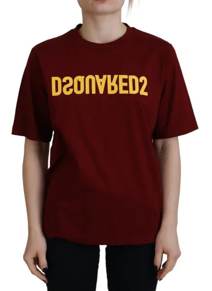 Футболка DSQUARED2 Темно-бордовая хлопковая футболка с круглым вырезом и логотипом IT38/US4/XS 300 долларов США