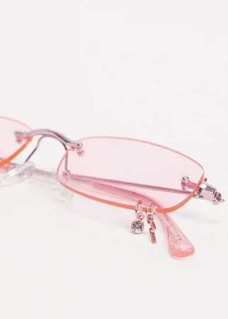 Розовые солнцезащитные очки в стиле 90-х без оправы с отделкой камнями Bershka-Розовый цвет