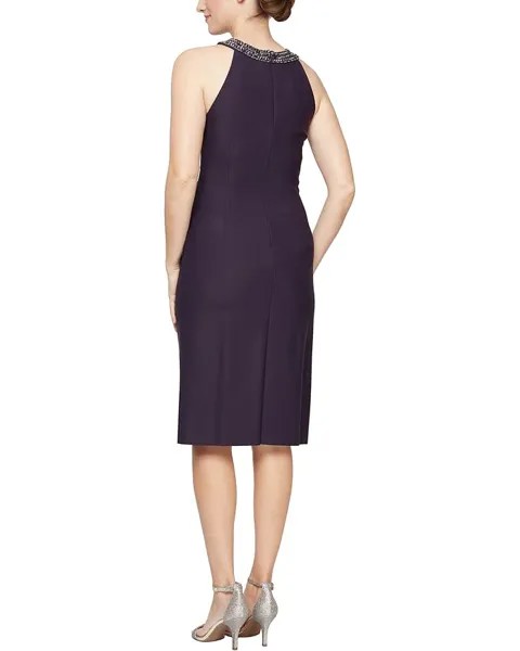 Платье Alex Evenings Short Slimming Dress with Keyhole Cut Out Halter Neckline, цвет Aubergine