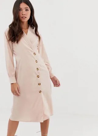 Бежевое платье-рубашка миди Missguided-Neutral