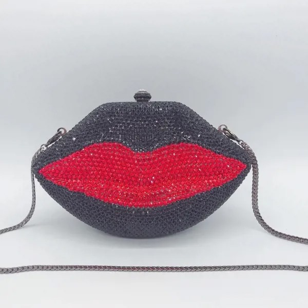 Роскошный черный/красный вечерний кошелек в форме рота с бриллиантами, женский клатч Minaudiere для вечеринки, WHTUOHENG, женские вечерние сумочки с кристаллами