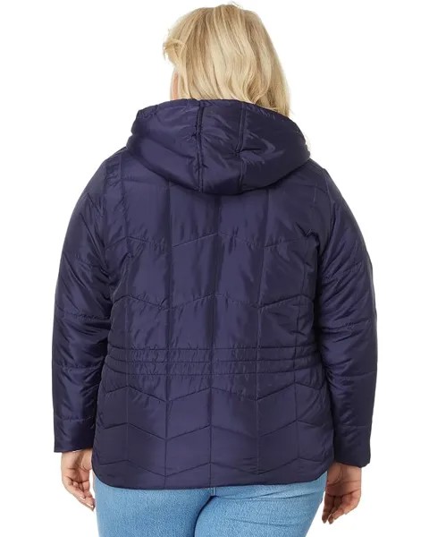 Пуховик U.S. POLO ASSN. Plus Size Zigzag Wave Cozy Faux Fur Lining Hooded Quilted Puffer, цвет Evening Blue