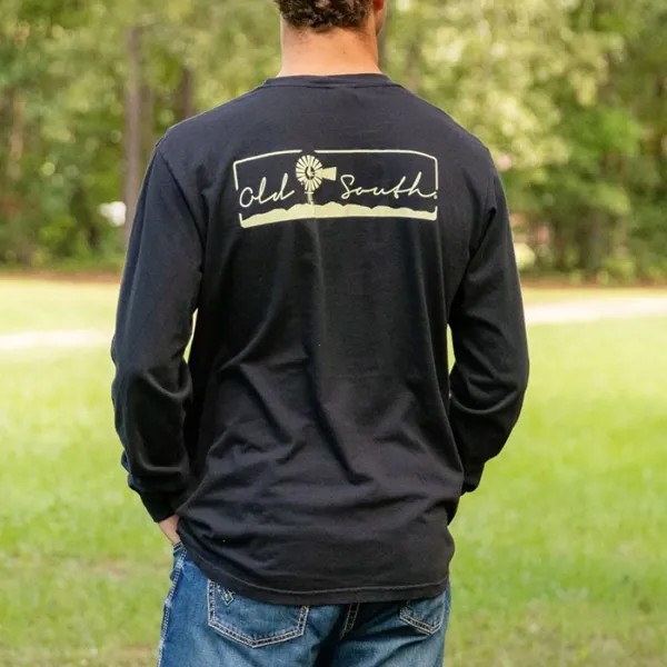 Мужская футболка с длинным рукавом винтажная рабочая толстовка с пейзажным принтом