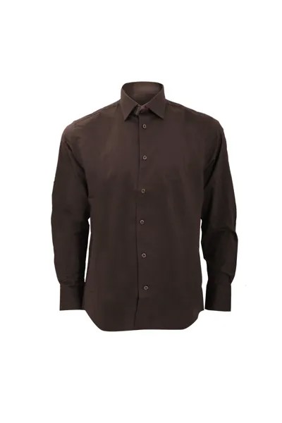 Рубашка приталенного кроя с длинными рукавами и легким уходом Collection Russell, коричневый