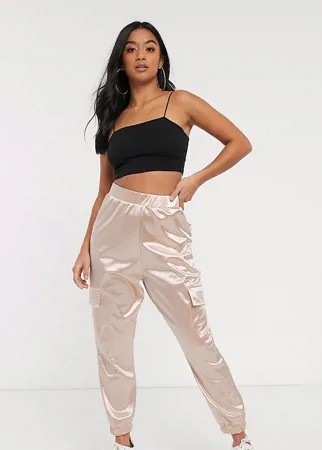 Атласные джоггеры с карманами ASOS DESIGN Petite-Розовый цвет