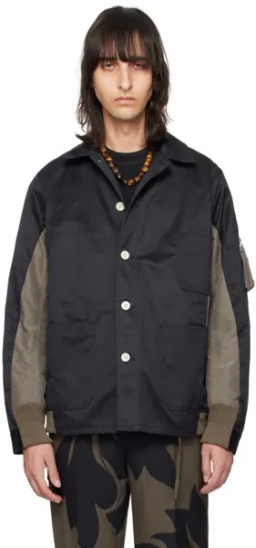 Темно-синяя куртка со вставками темно-серого цвета Sacai