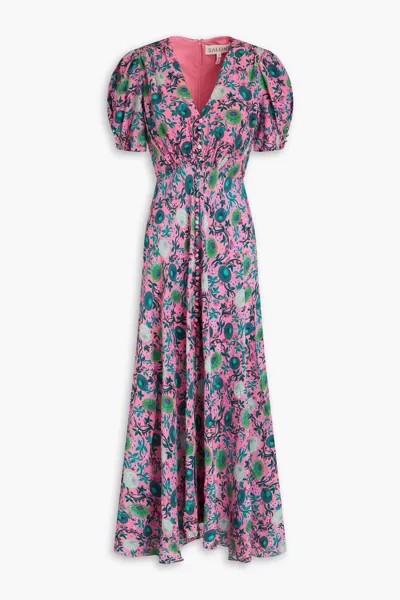 Платье миди Lea из шелкового крепдешина с цветочным принтом и сборками Saloni, цвет Bubblegum