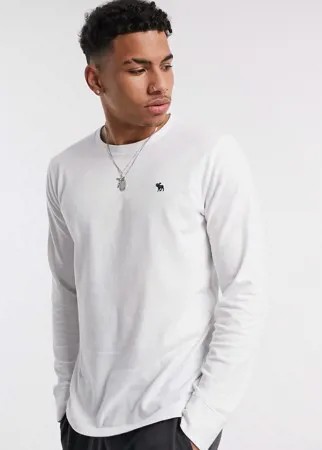 Белый лонгслив с логотипом Abercrombie & Fitch