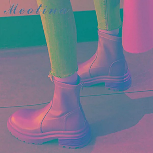 Женские ботильоны с круглым носком Meotina, ботинки на платформе и высоком массивном каблуке, на молнии, черного и абрикосового цвета, Осень-зима, 40