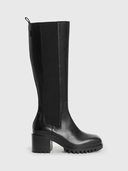 Кожаные сапоги до колена с квадратным носком Наталья AllSaints, черный