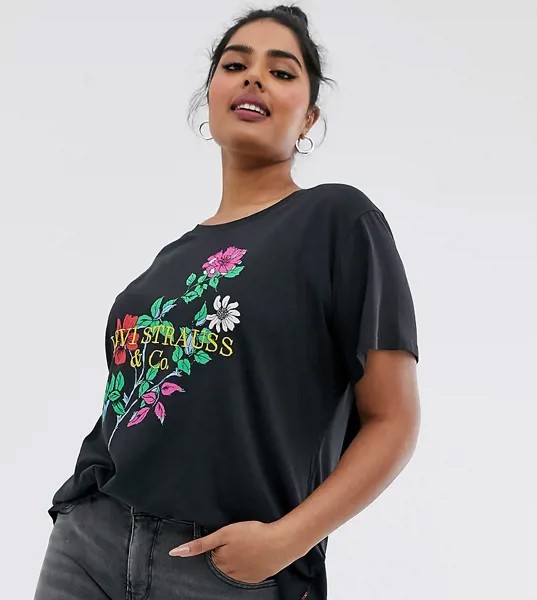 Футболка с цветочной вышивкой Levi's Plus-Черный