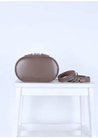 Женская кожаная поясная сумка серо-бежевая A030 taupe mini Divalli