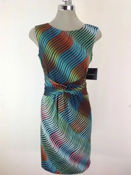 Ellen Tracy НОВОЕ Элегантное БИРЮЗОВОЕ платье-футляр с разносторонним узлом на талии, размер 2,6, можно стирать