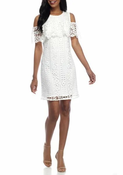 Taylor NEW Элегантное и современное кремовое кружевное вязанное крючком платье с открытыми плечами 4, 6, 10, 12