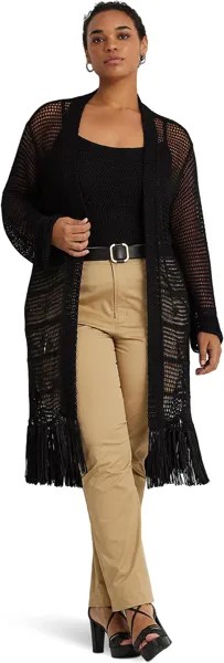 Свитер Plus-Size Pointelle-Knit Linen-Blend Cardigan LAUREN Ralph Lauren, черный