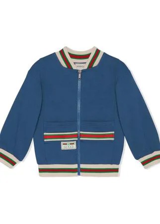 Gucci Kids бомбер на молнии с отделкой Web