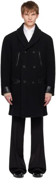 Черное пальто с отложным воротником Maison Margiela