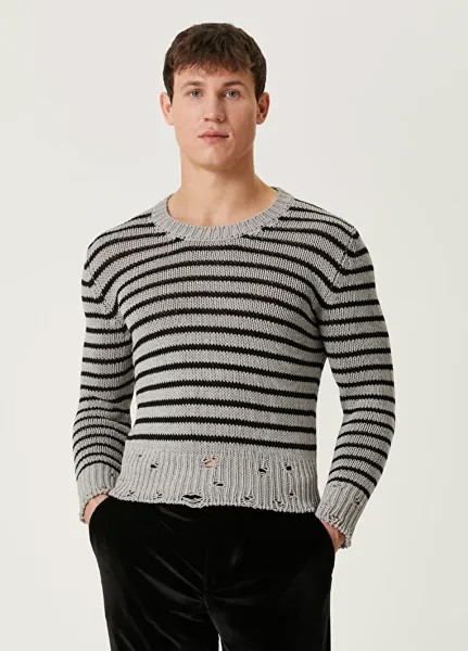 Светло-серый шерстяной свитер с потертостями Lardini