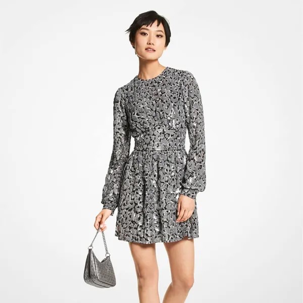 Платье Michael Michael Kors Sequined Leopard Print Georgette, серый