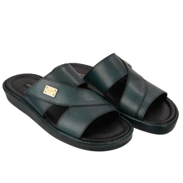 Кожаные сандалии DOLCE - GABBANA Обувь MEDITERRANEO Logo Зеленый 40 США 7 Великобритания 6 05217