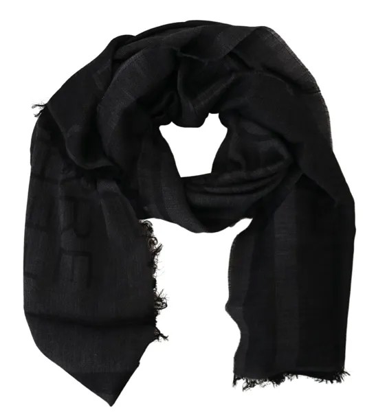 Шарф GF FERRE Черный шерстяной вязаный платок с бахромой 200см x 74см 240долл. США