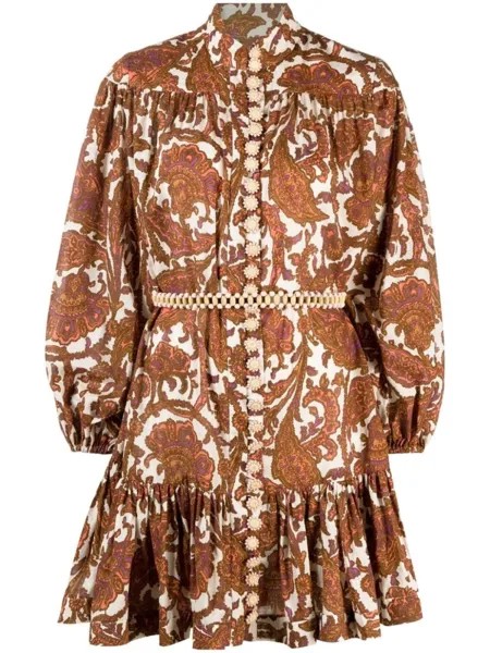 ZIMMERMANN платье мини Tiggy с заниженной талией, коричневый